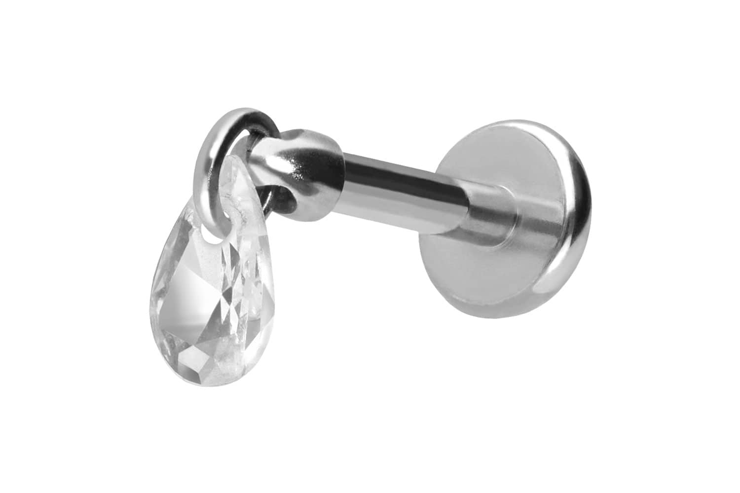 Titan Labret Piercing mit Push Fit KRISTALLTROPFEN